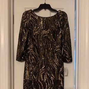 Gold & black cocktail dress by Aidan